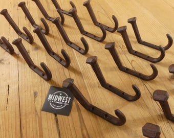 20 Railroad Spike Wall Hooks, Cast Iron Railroad Spike Coat Hooks, Railway Spike Wall Hooks, Rustic Railroad Hooks - By Midwest Craft House