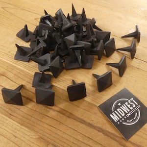 50 IRON CLAVOS NAILS Forged Decorative Craft Tack 1" Wide 1 1/4" Nail Square Black - By Midwest Craft House