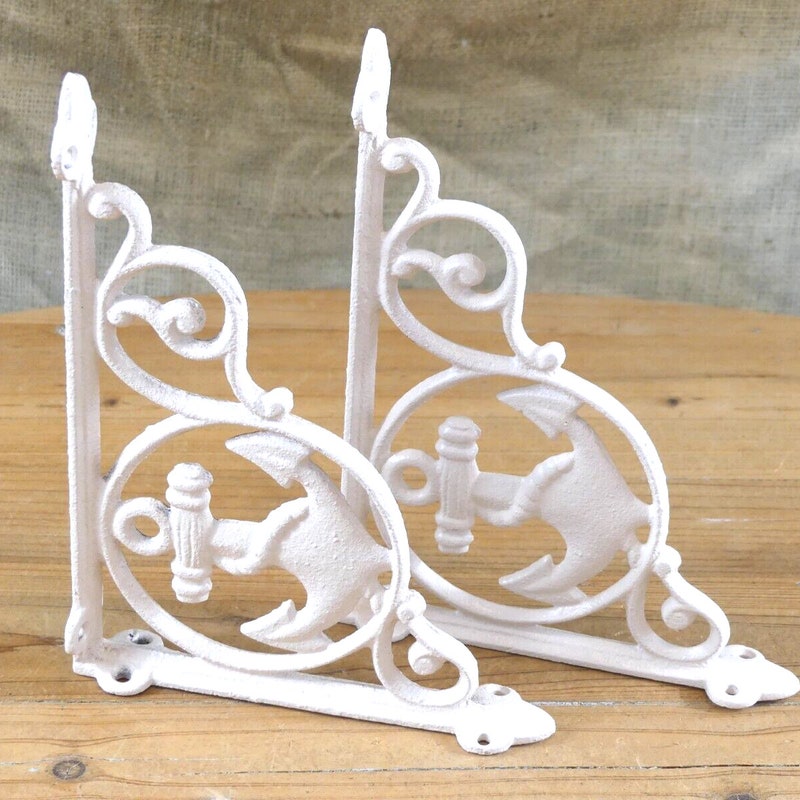 Pair Of Rustic Cast Iron Ship Wheel Shelf Brackets / Corbels - Nautical Decor (9")