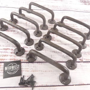 10 Large Handles, Cast Iron, Rustic Brown Color, Cabinet Hardware, Farmhouse, Vintage Looking, Barn Door Pulls - By Midwest Craft House