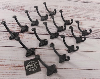 15 ganchos de hierro fundido negros de estilo escolar para abrigos y sombreros, perchero doble para iglesia, restaurados - Midwest Craft House