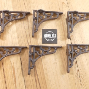 6 Antique Style Vine Shelf Brace Wall Bracket Cast Iron Metal SMALL 3 1/2" X 4 1/8" Bookshelf Corbels Plant Hanger - By Midwest Craft House