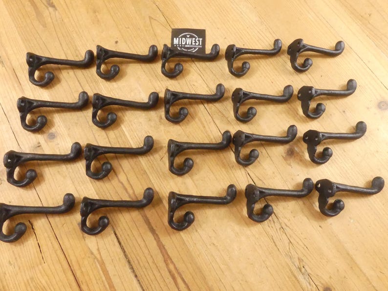 20 Black Cast Iron Coat Hooks – Rustic Schoolhouse Wall Hooks – Farmhouse Entryway Hardware – Vintage Looking Hook Set of 20 image 4