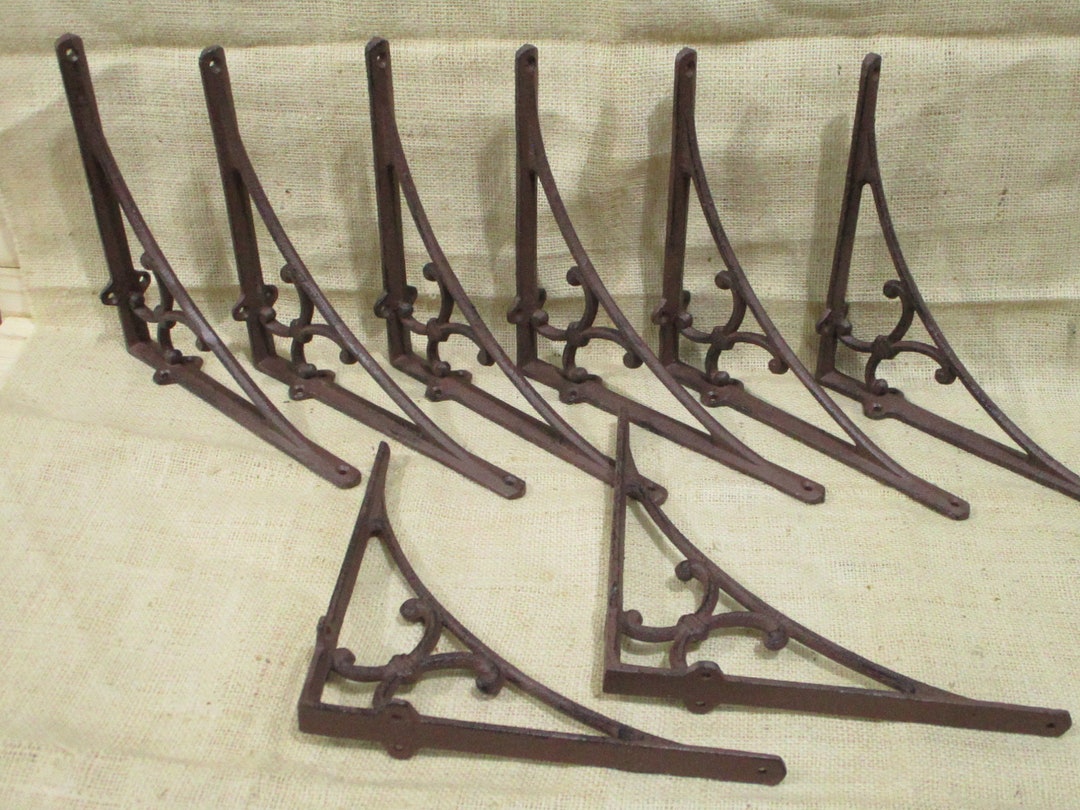 8 LARGE Antique Style Shelf Brackets, Cast Iron, Corbel, Braces 9 3/4 X