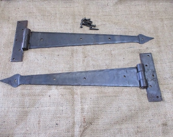 2 LARGE HINGES, Strap Hinge, T Hinge, 15" Long, Metal, Gate, Barn, Rustic, Tee, Hardware