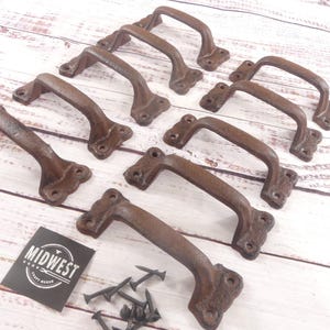 10 Cast Iron Handles, Drawer Pulls, Rustic Brown Color, Barn Door Handle, Gate Handles, Farmhouse, Cabinet Hardware - By Midwest Craft House