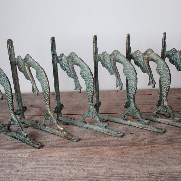 6 Cast Iron Mermaid Brackets, Corbels, Braces, Shelf Bracket, Nautical Decor