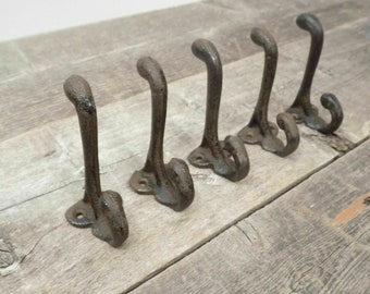 5 Rustic Cast Iron Coat Hooks, 3 1/4", Entryway Hook, Coat Rack Hooks