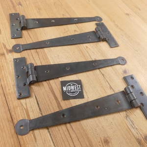 4 Primitive Looking Door Hinges, Hinge, Cabinet, Iron, 12" Doors, Decorative, Round End - By Midwest Craft House