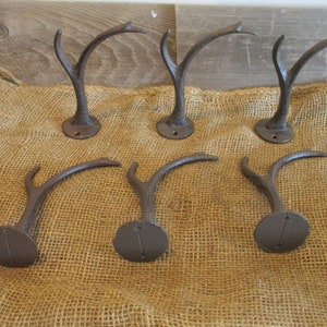 6 Cast Iron Antler Hooks Deer Elk Coat Hat Hall Tree Entry Way Mud Room Tack Storage Garage Organization Cabin Rustic Hunter Wildlife Alaska