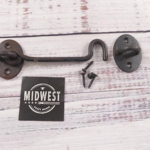 Cerradura de gancho y ojo de 14 cm de largo, para cobertizo, portón, cabaña, estilo primitivo, de hierro - Midwest Craft House