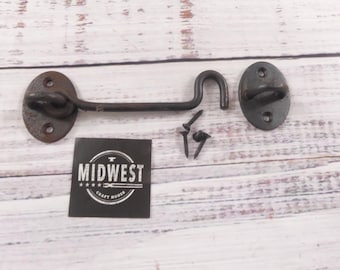 Hook And Eye Latch Lock 5.5" Long, Shed Lock, Gate Lock, Cabin, Primitive, Iron - By Midwest Craft House