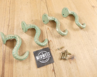 4 Cast Iron Octopus Tentacle Wall Hooks Bathroom Towel Hook Nautical Coat Sea Ocean Kitchen Cabin - By Midwest Craft House