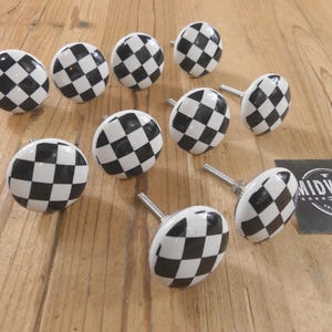 10 CERAMIC KNOBS, Checkered, Home Bar, Drawer Pulls, Cabinet Knobs, Bathroom, Checker, Kitchen, Decor - By Midwest Craft House