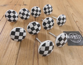 10 CERAMIC KNOBS, Checkered, Home Bar, Drawer Pulls, Cabinet Knobs, Bathroom, Checker, Kitchen, Decor - By Midwest Craft House