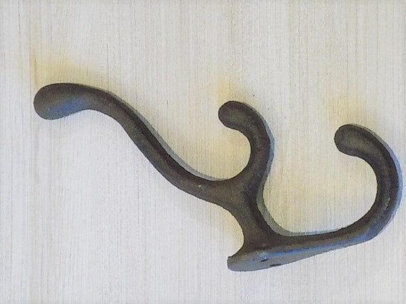 4 BROWN ANTIQUE-STYLE TRIPLE THREE COAT HOOK CAST IRON rustic wall hardware hat