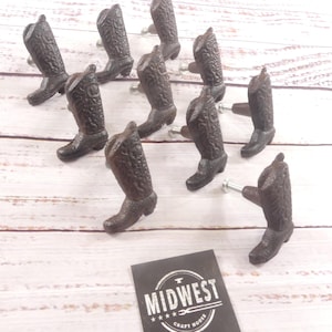 10 Cast Iron Boot Drawer Pulls With Attaching Screws, Handles, Cabinet Drawer Pull, Bin Pull, Knobs - By Midwest Craft House