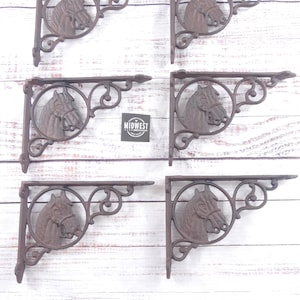6 Cast Iron Shelf Brackets, Horse Head, Farm, Country, Stable, Corbels, Braces, Rustic, Equestrian - By Midwest Craft House