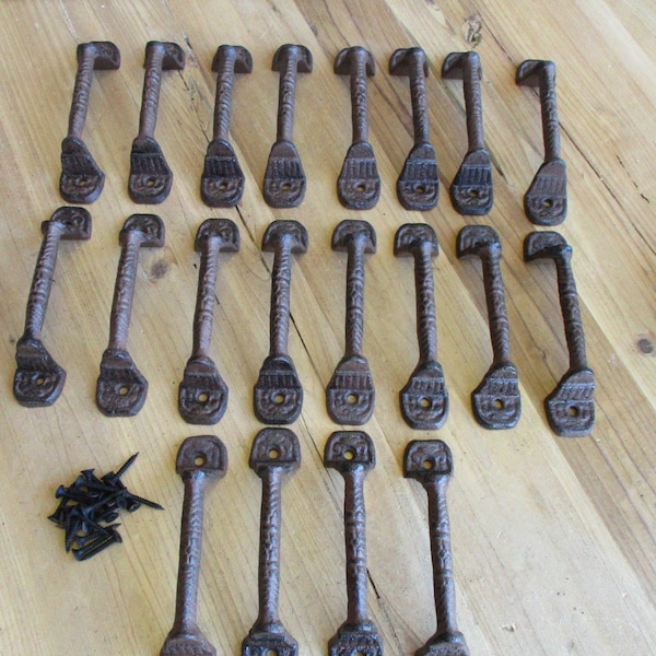 20 Cast Iron Handles, Door Pulls, 5 1/2" Long, Handles, Supply, Cabinet Pulls, Gate Handle, Drawer Pulls, Screws Included