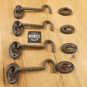 4 CAST IRON HOOK And Eye Latches, Locks, Door Lock, Barn Door Lock, Rustic Latch, Gate Latch, Cupboard, Window - By Midwest Craft House