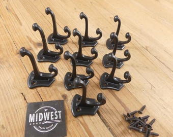 Gloss Black Coat Hooks: Traditional Hall Tree, Hat Rack - Set of 10