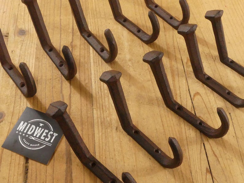 10 Railroad Spike Wall Hooks, Cast Iron Railroad Spike Coat Hooks, Railway Spike Wall Hooks, Rustic Railroad Hooks - By Midwest Craft House image 2
