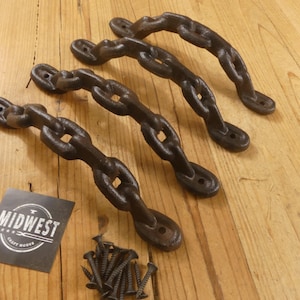 4 Large Cast Iron Antique Style CHAIN Handles, Gate Pull, Shed Door Handles, Drawer Pulls, Barn Door - By Midwest Craft House