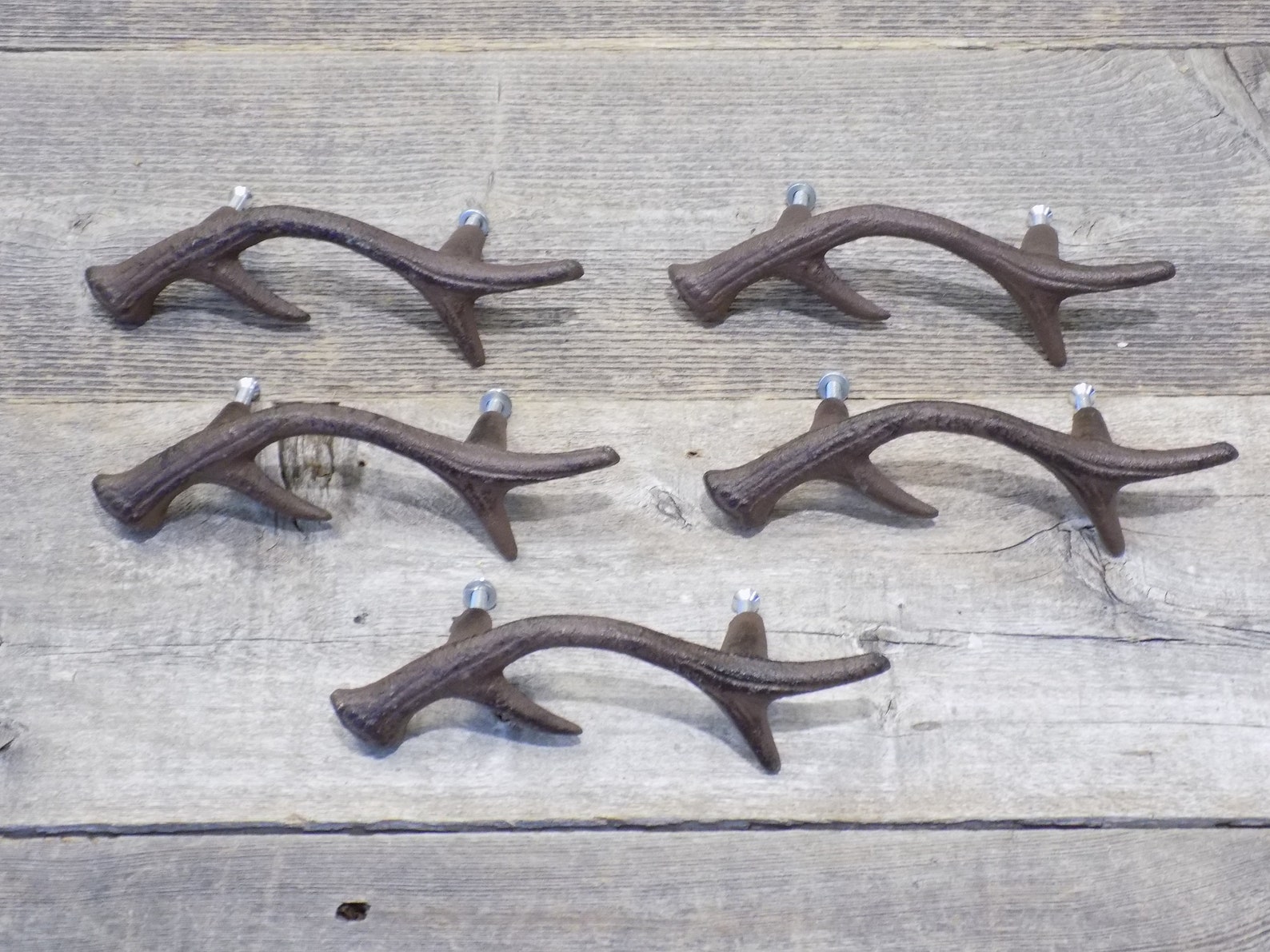 5 Cast Iron Antler Pulls Drawer Bin Handles Rustic Etsy