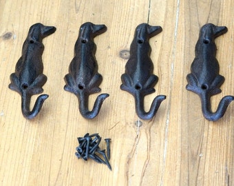 4 Cast Iron Dog Tail Coat Hooks, Hangers, Entryway Hooks, Pet Leash Hooks, Dog Decor, Lab, Chocolate Lab