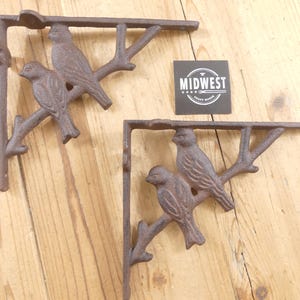 2 CAST IRON BRACKETS, Corbels, Birds, Sparrow, Porch Decor, 7" X 6", Modern Farmhouse - By Midwest Craft House