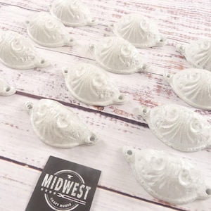 12 Cast Iron Cup Handle, Drawer Pull, Distressed White, Vintage Style Drawer Handle, Bin Pull,  3 5/8" Total Length - By Midwest Craft House