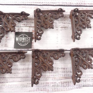 6 Cast Iron Brackets, Antique Style, Rustic Brown Color, Bracket, Brace, Corbel, Small 4" X 4", Farmhouse, Corner - By Midwest Craft House
