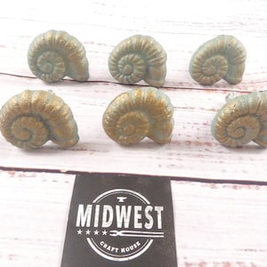 6 Shell Pulls Snail Snale Handles Cabinet Drawer Nautical Ocean Sea Cabin Bathroom Kitchen Home Cast Iron Knobs - By Midwest Craft House