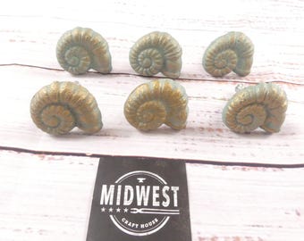 6 Shell Pulls Snail Snale Handles Cabinet Drawer Nautical Ocean Sea Cabin Bathroom Kitchen Home Cast Iron Knobs - By Midwest Craft House