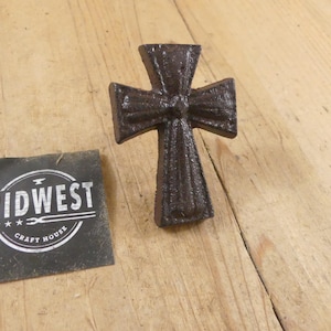 CAST IRON CROSS Drawer Pull, Handle, Religious Home Decor, Cabinet Knob, Rustic Brown Color - By Midwest Craft House