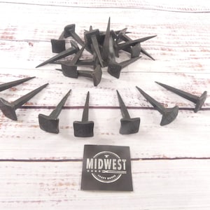 25 IRON CLAVOS NAILS, Forged, Hooks Decorative Craft Tack 1&quot; Wide 3&quot; Nail, Medieval, Art, Black - By Midwest Craft House