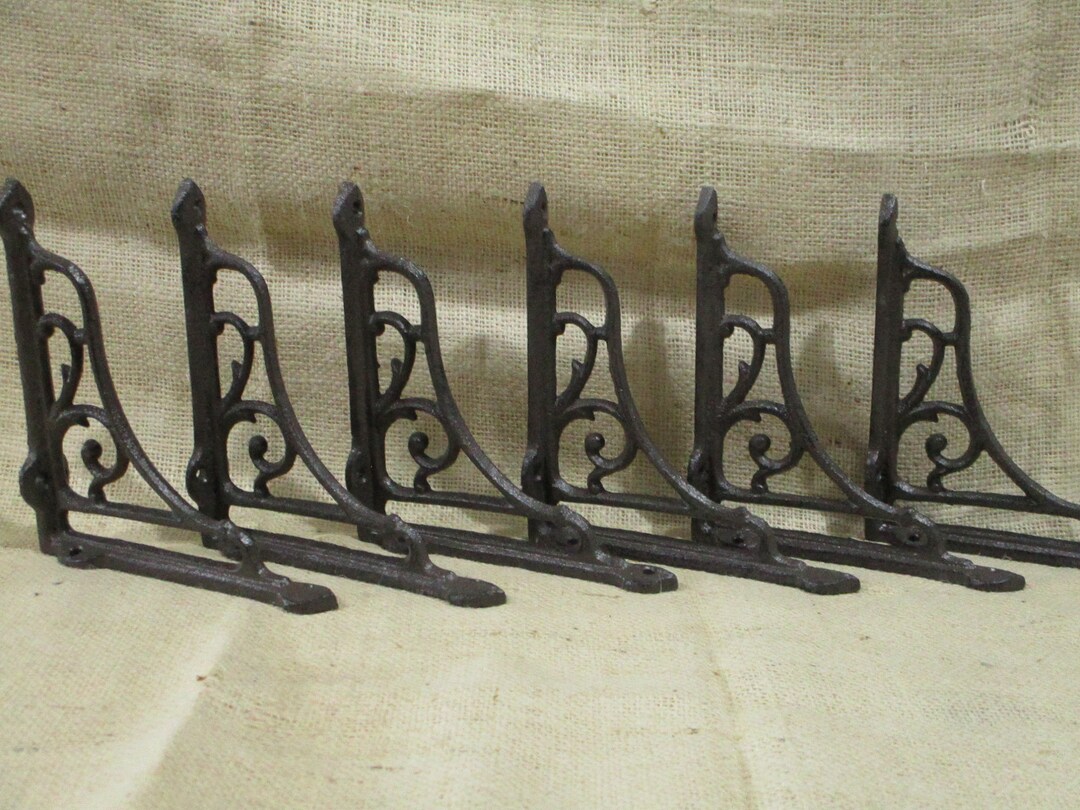 6 Antique Style Shelf Brackets, Cast Iron, Corbel, Braces 6 X 6 1/2