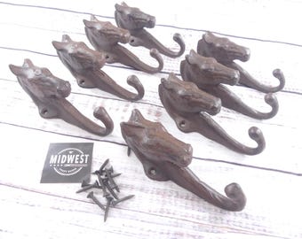 8 Cast Iron Horse Head Hooks, Coat Hook, Horse Decor, Rustic Cast Iron Entryway Hooks, Farmhouse - By Midwest Craft House
