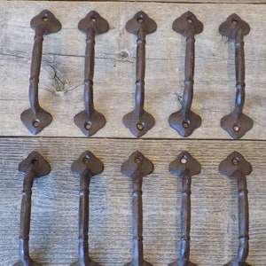 10 Cast Iron Handles Small 5 1/4" Long Rustic Drawer Pulls Home Decor Kitchen Bathroom Cupboard Restoration Vintage Look Farm Tack Crafts