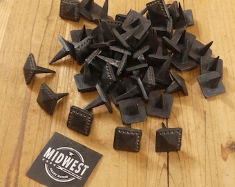50 IRON CLAVOS NAILS Forged Decorative Craft Tack 1" Wide 1" Nail Square Black - By Midwest Craft House