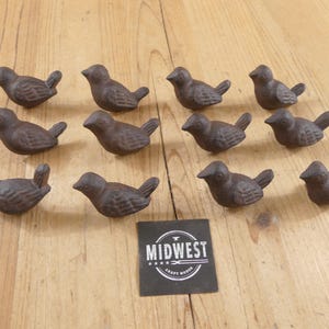 12 Cast Iron Rustic Bird Drawer Pulls Dresser Handles Birds Sparrow Bathroom Kitchen W/ Screws Hardware Knobs - By Midwest Craft House