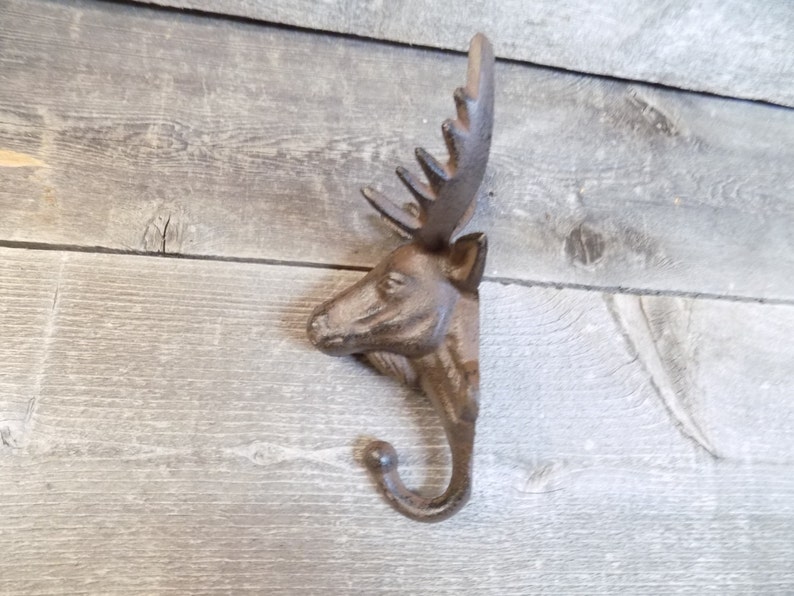 4 Rustic Elk Moose Deer Head Hooks Cast Iron Coat Hook Rack Etsy