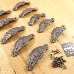 10 Bin Pulls, Drawer Pull, Iron, Metallic, 3 3/4&quot; Wide, Cabinet Pull, Handle, Dresser Pull - By Midwest Craft House