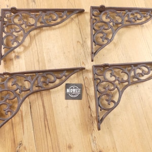 4 LARGE Cast Iron Shelf Brackets, Corbels, Rustic Vine, Farmhouse, Shelving, Braces, Supports, Mantle - By Midwest Craft House