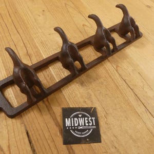Cast Iron 4 Hook Dog Tail Leash Collar Key Coat Hat Rack Towel Bathroom Entry Way Animal Pet Butt Tale Garage - By Midwest Craft House