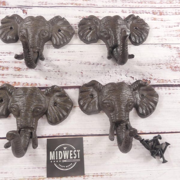 4 Cast Iron Elephant Coat Hooks, Wall Hooks, Hall Tree Hook, Entryway Hooks, Unique Hooks, Large, Rustic - By Midwest Craft House