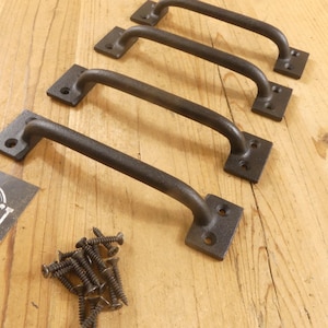 4 Cast Iron Handles, Matte Black Color, 6" Long, Cabinet Pulls, Window Handle - By Midwest Craft House