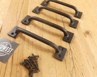 4 Cast Iron Handles, Matte Black Color, 6" Long, Cabinet Pulls, Window Handle - By Midwest Craft House