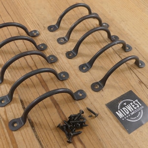10 FORGED IRON Drawer Bin Pulls, 4 1/4" Long, Cabinet Handles, Kitchen Cupboard, Dresser, Charcuterie Board Handle - By Midwest Craft House