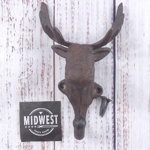 Cast Iron Moose Hook, Classic Double Entryway Coat Hook, Hall Tree Hooks, Cabin Decor, Deer, Elk - By Midwest Craft House